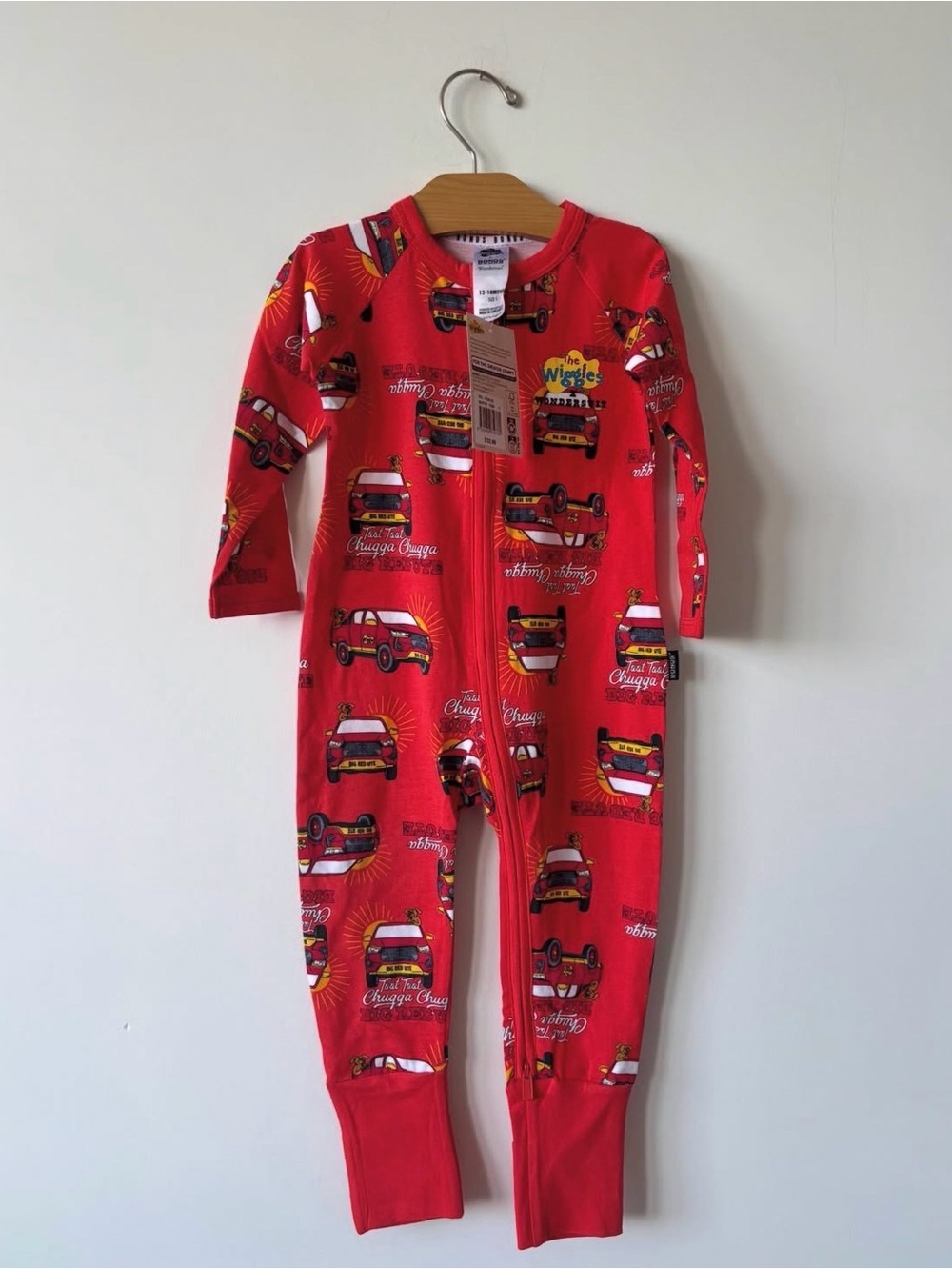 Bonds the wiggles, Red Kids Footie Pajamas with Car Print